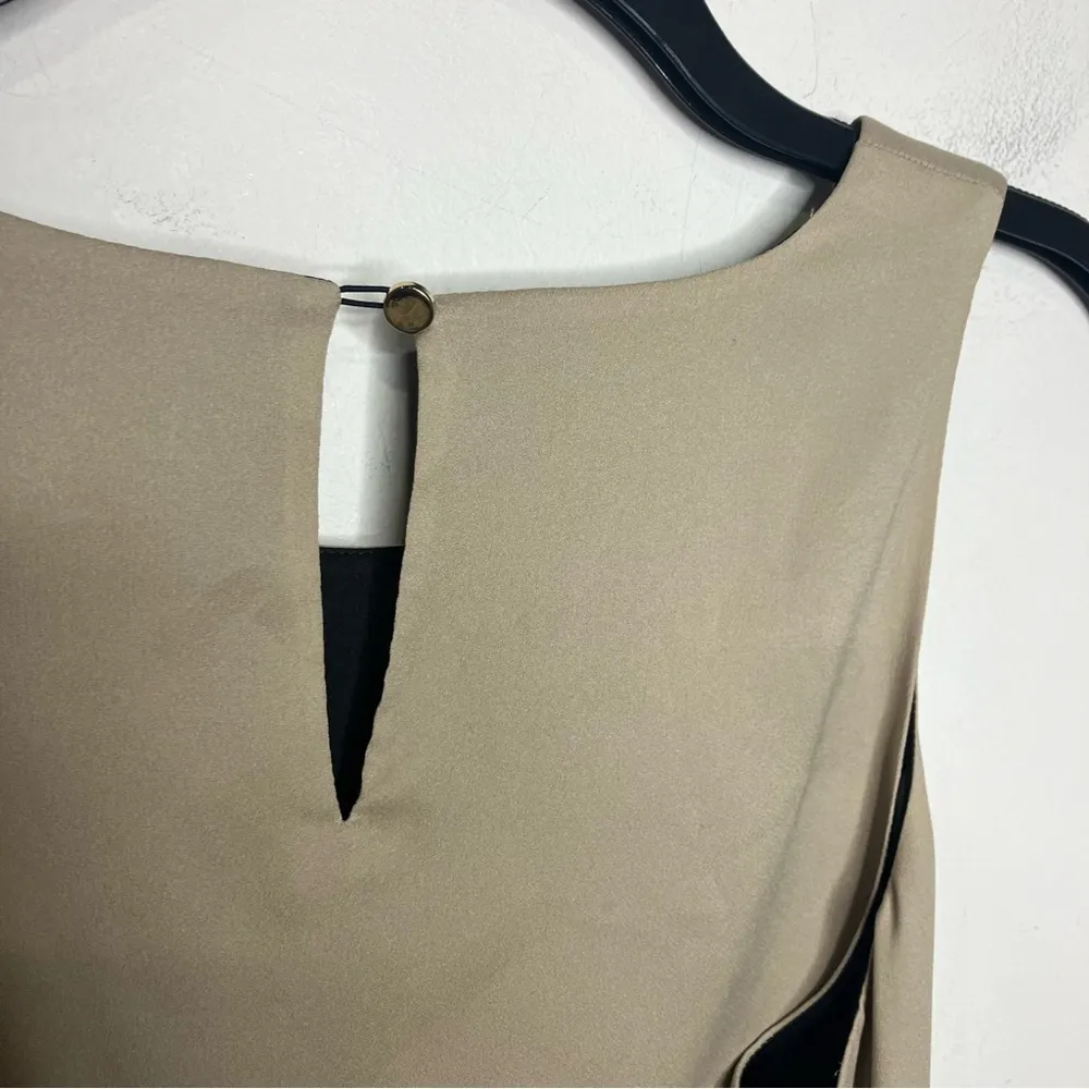 Ann Taylor layered‎ split hem sleeveless top tan black size medium - Image 7