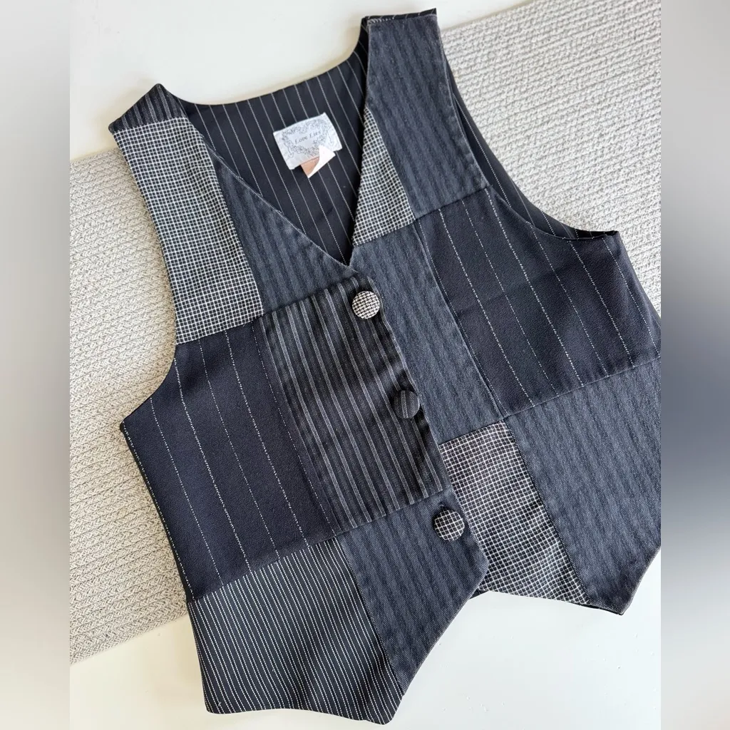 Vintage 90’s Love Lies Black Patchwork Menswear Pinstripe Vest Size Small - Image 12