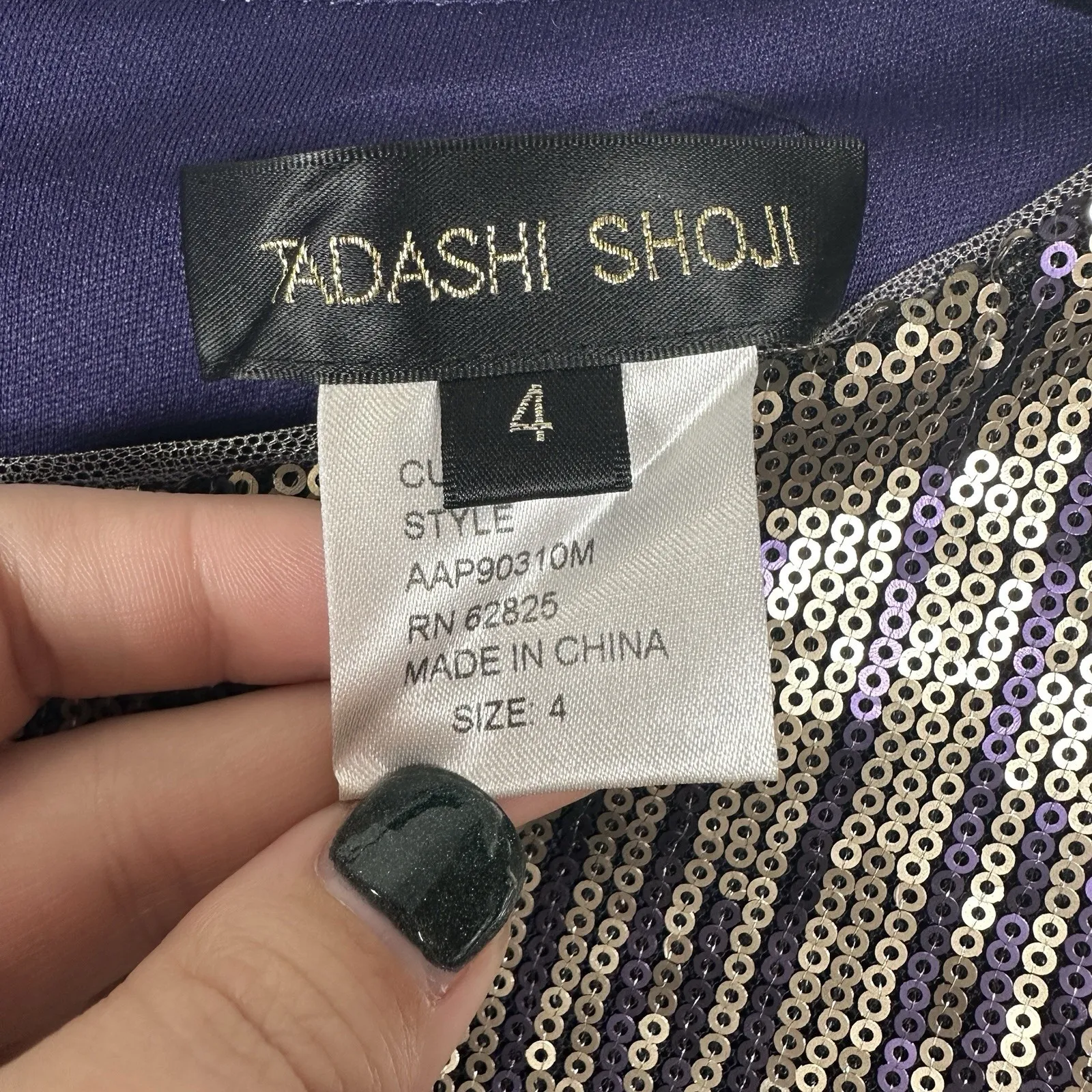 Tadashi Shoji Mini Dress Size 4 Purple Gold Sequin 3/4 Sleeve Party Homecoming - Image 5