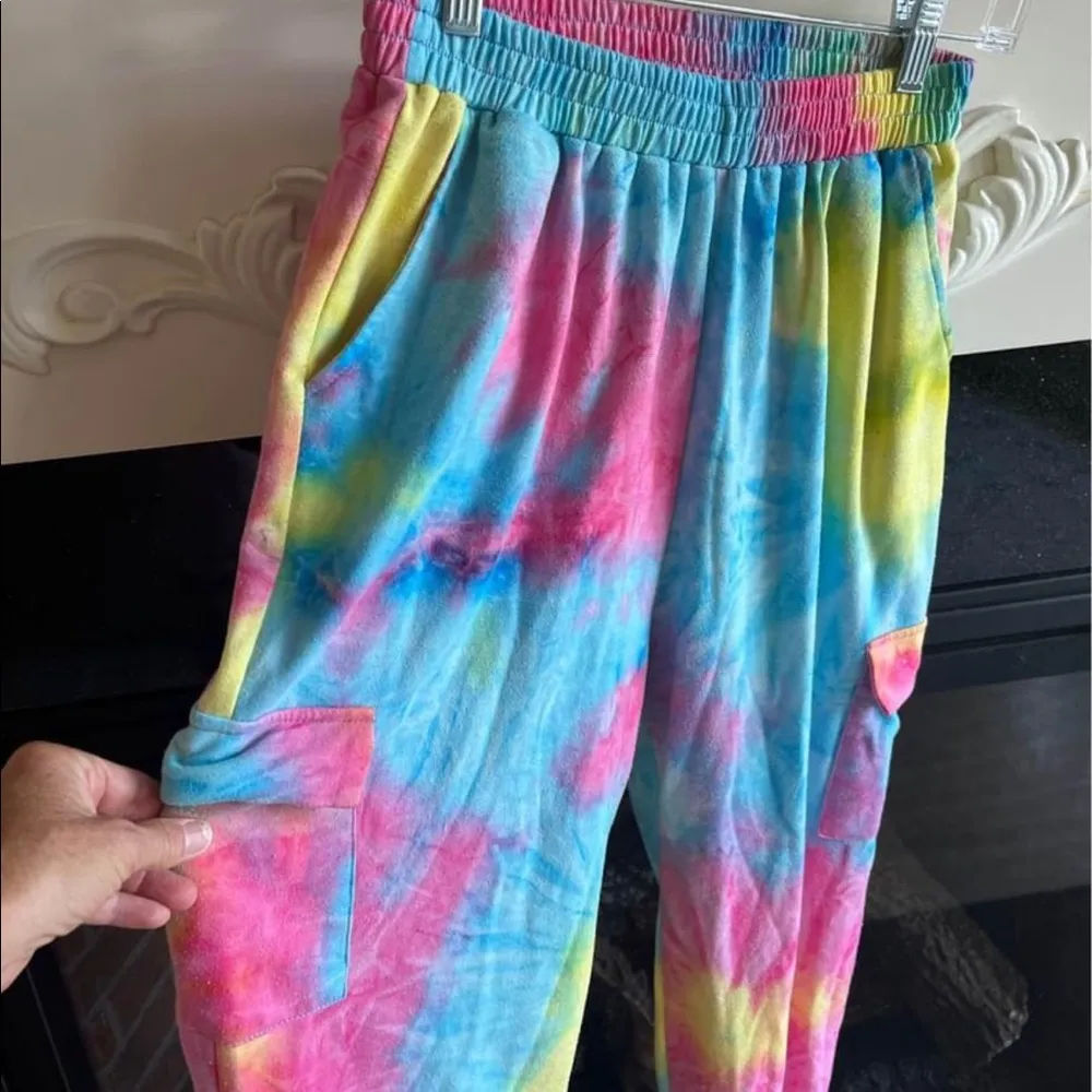Tie Dye Joggers Hippie Cargo Sweatpants Womens Small Blue Pink - Image 3