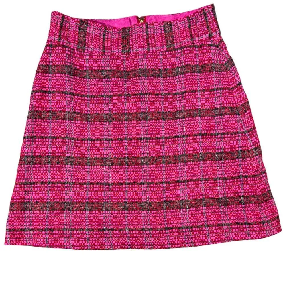 Kate Spade Tweed Mini Skirt Pink Plaid Wool Blend Size 6 - Image 2