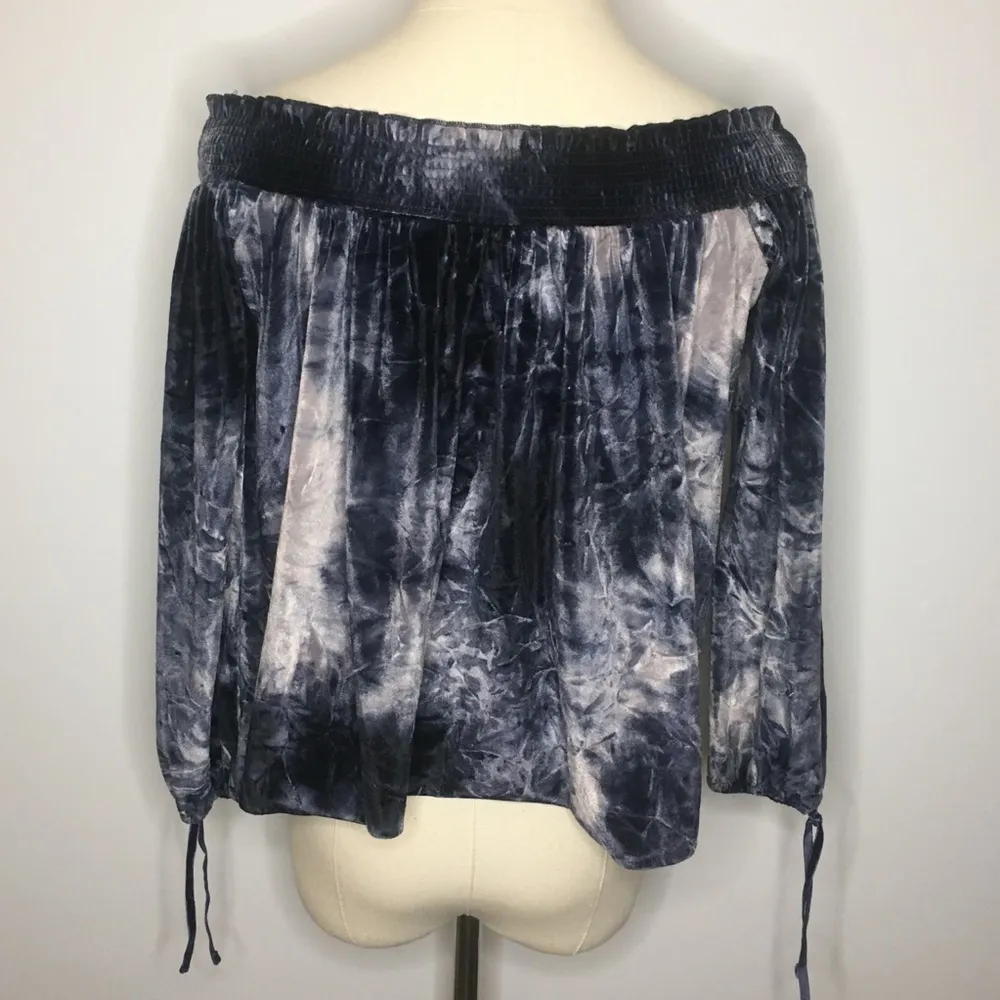 AMERICAN EAGLE Navy Blue Velvet Tie Dye Off the Shoulder Blouse Top XS - Image 7