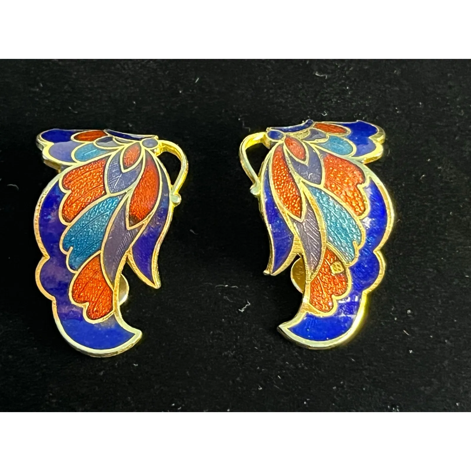 VTG Cloisonné Earring Lot of 4 Enamel Butterfly, Dangle Floral, Clip On Floral Green - Image 5