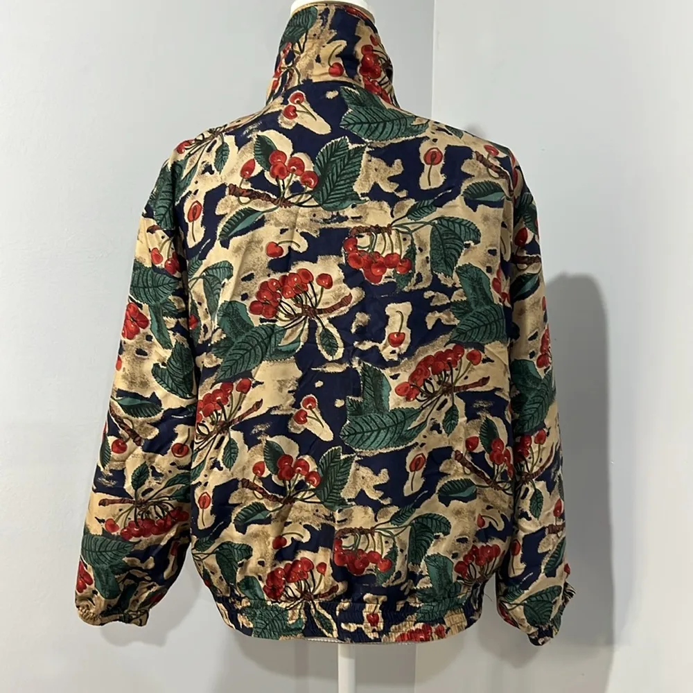 Vintage 100% Silk EVR Bomber Jacket Size M Petite Red - Image 5