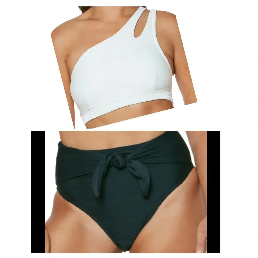 Jessica Simpson Bikini Set High-Waist Tie Bottoms‎ One-Shoulder Top size S NWT - Image 2