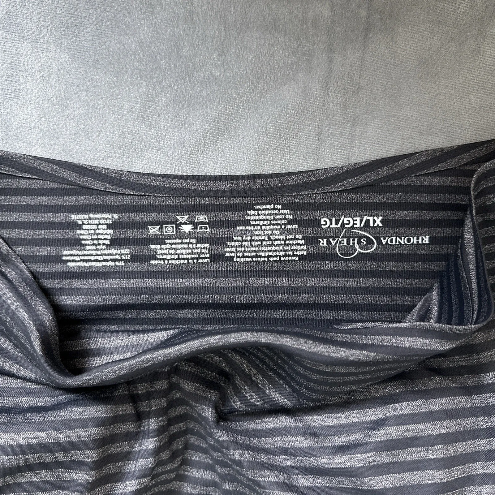 Rhonda Shear Striped Body Bra Size XL Black Gray Stripes Pullover Smoothing 9598 - Image 6