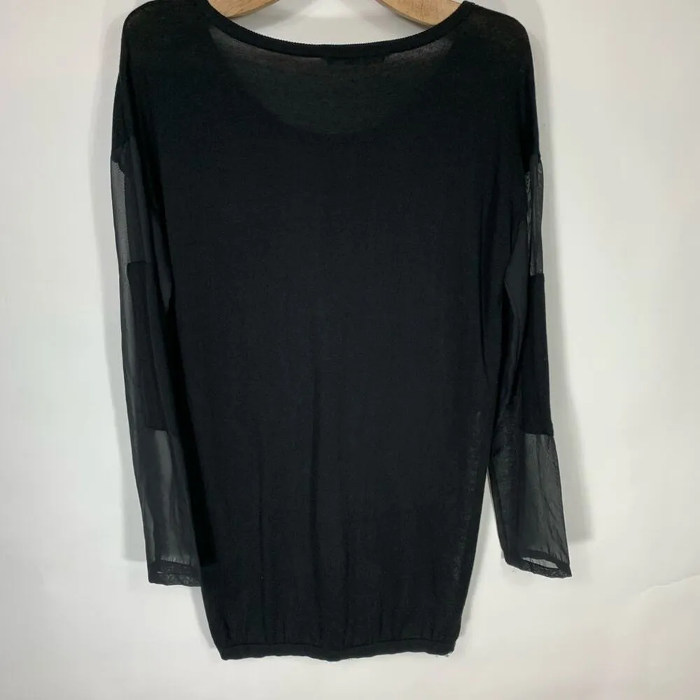 BCBG Black Sweater Chiffon Inset Hi Low M/L - Image 2