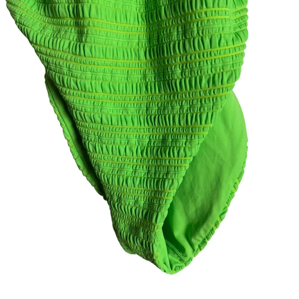 Becca Coast Plunge Neck Lime Green Ribbed One Piece Swimsuit Size Small - Image 5