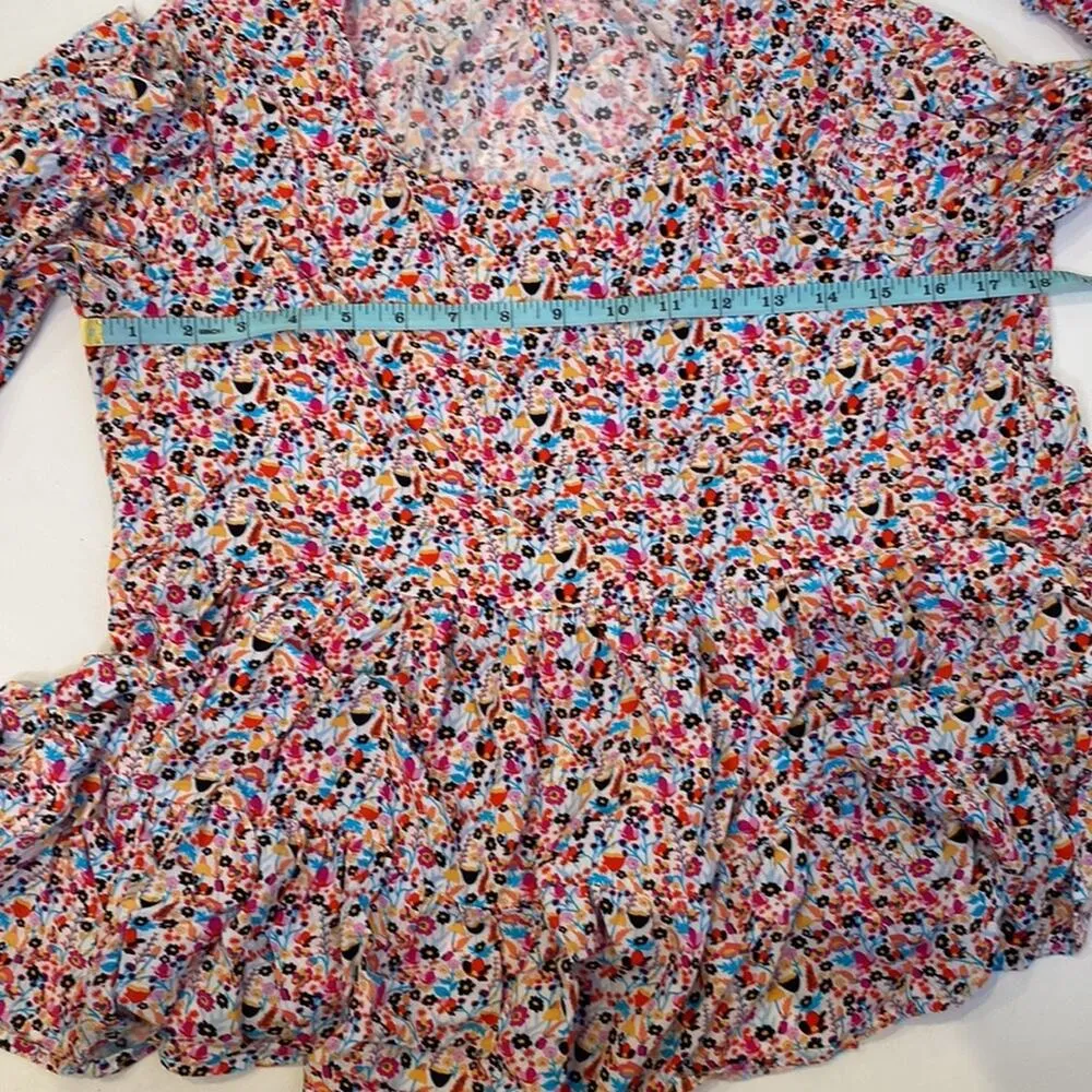 Jane and Delancey Floral All Over Print Long Sleeve Peplum Blouse EUC Sz L Rayon - Image 10