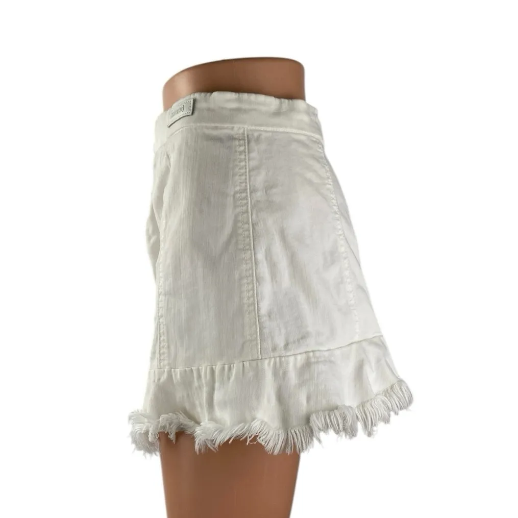 BLANKNYC The Lenox White Ruffle Fringe Hem Zip Up Wide Leg Denim Jeans Shorts 28 - Image 2