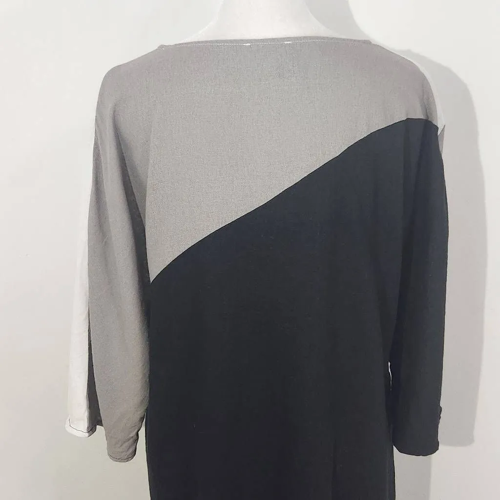 For Cynthia Linen Shift Dress Size Medium Linen Colorblock Dress - Image 6