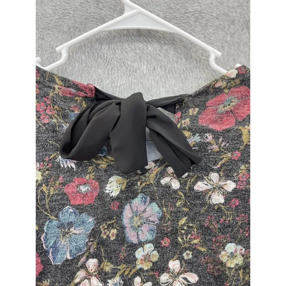 Disney Lauren Conrad Blouse Lace Hem Floral Long Sleeve Medium Floral - Image 9