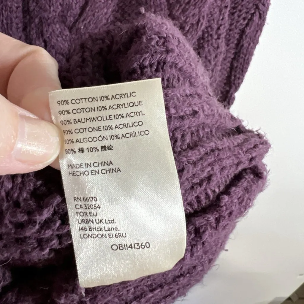 FREE PEOPLE Sz Small ESPRESSO CABLE KNIT CARDI CARDIGAN SWEATER Violet‎ Panther - Image 9