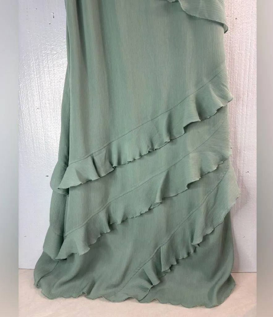 Coldwater Creek MP Mother of the Bride Diagonal Ruffle Sage Green Midi Dress - Image 3