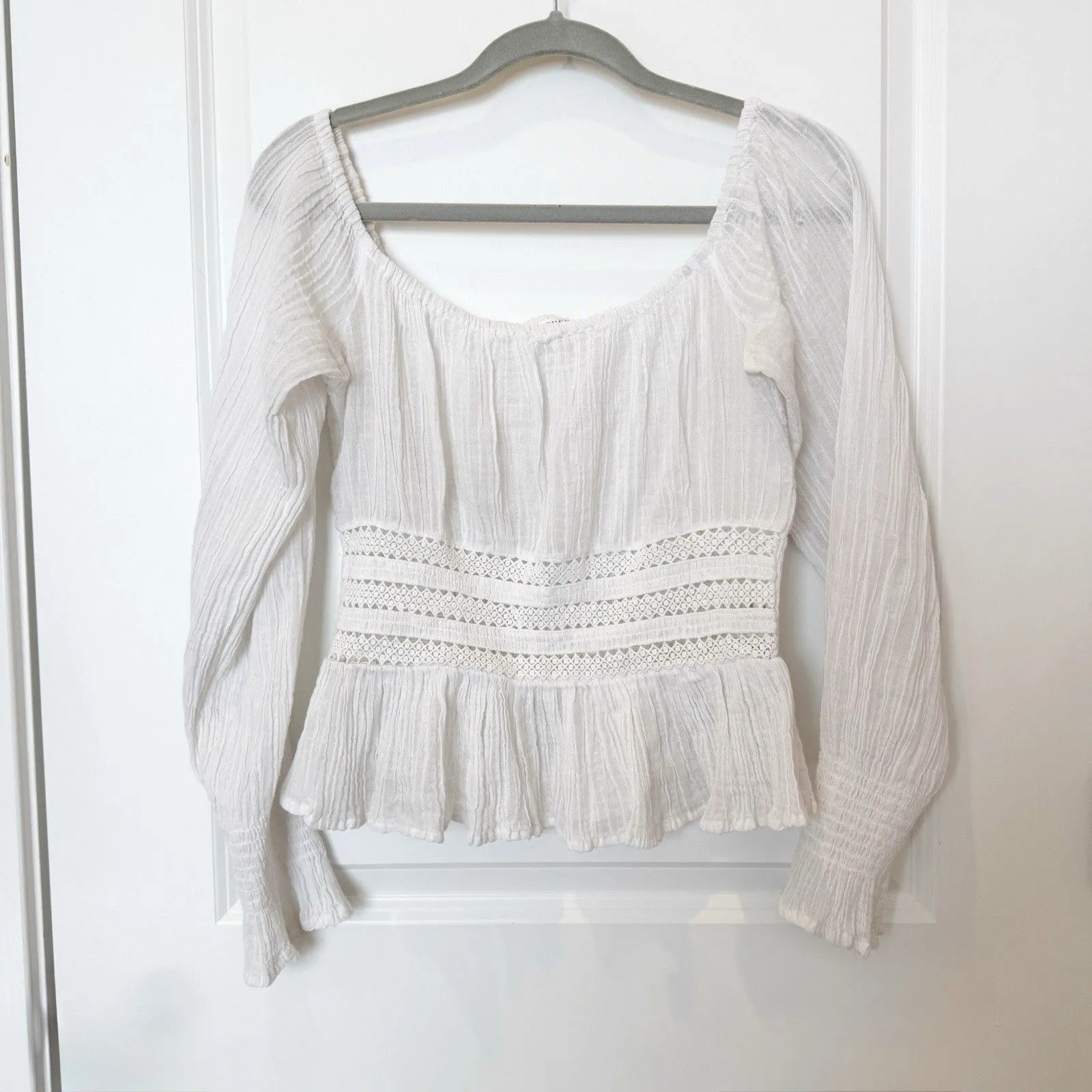 Guess Y2K Womens Milkmaid Gauze Peasant Top Size Medium Coquette Cottagecore White - Image 2