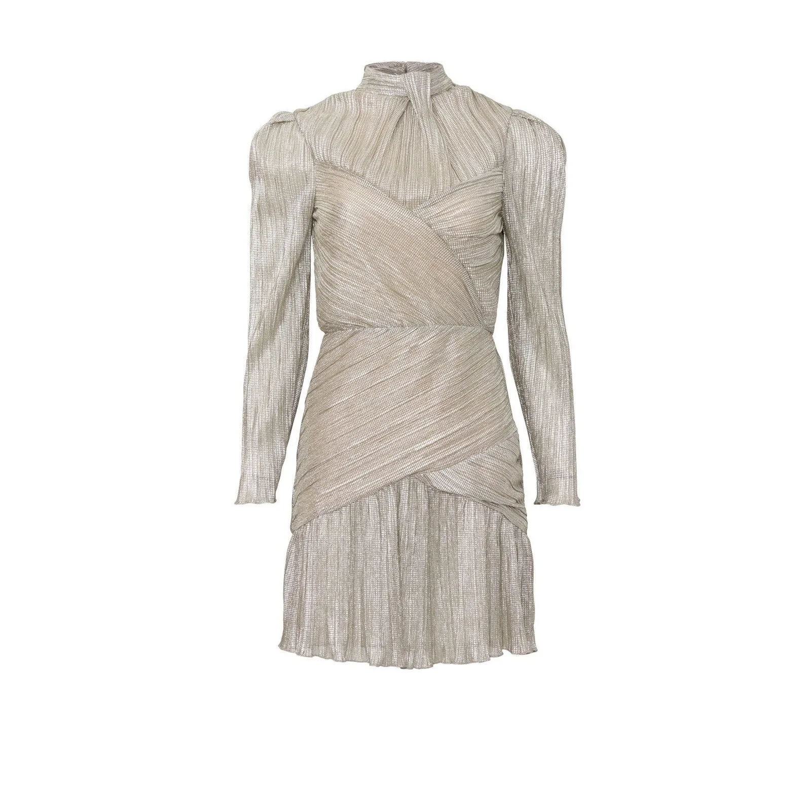 Saylor Saydee Platinum Pleated Long Sleeve Ruched Cocktail Party Mini Dress M - Image 5
