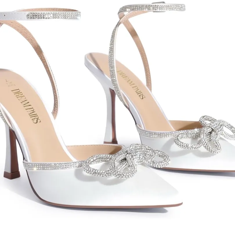 DREAM PAIRS Women's Closed Toe Strappy Heels White Rhinestone Size 8.5 - Image 5