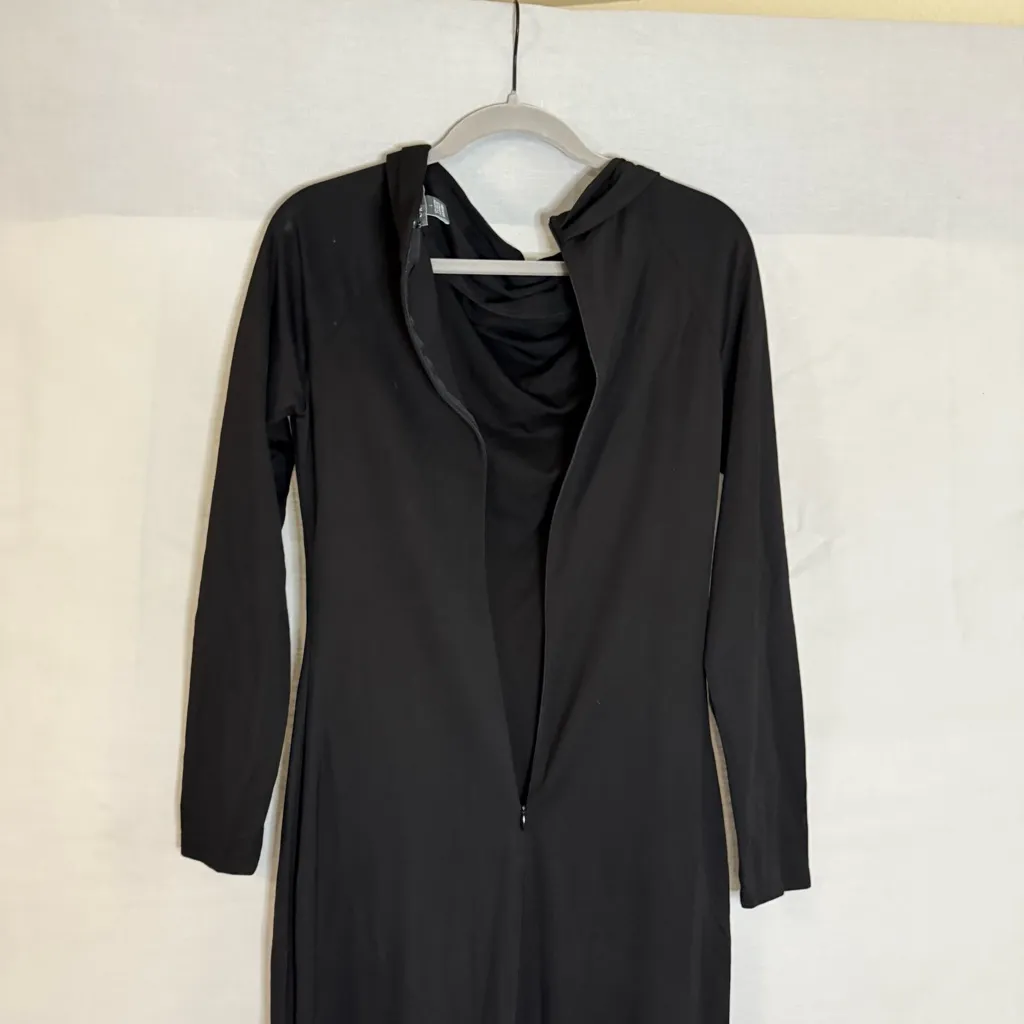 Gracia Women's Wrap Midi‎ Black Solid Stretch Cowl Neck Size Large Goth Bodycon - Image 6