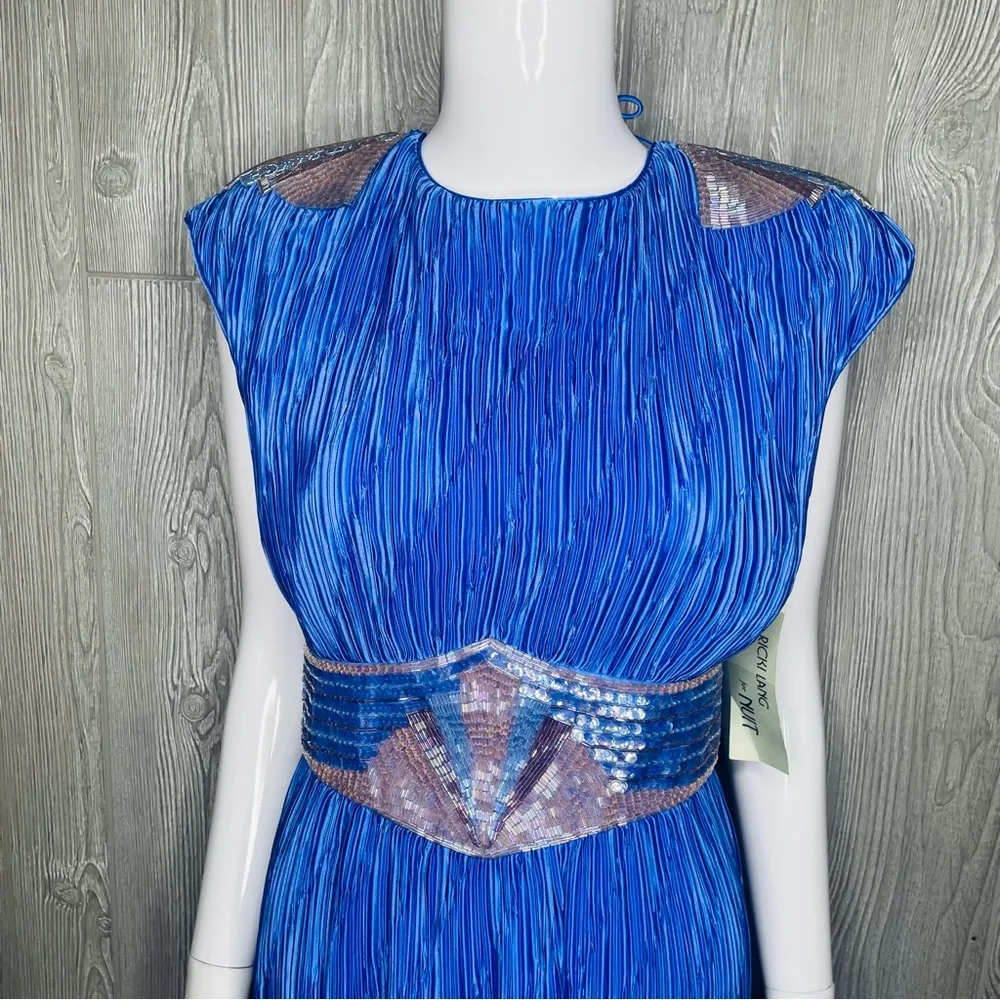Nwt 1980 Ricki Lang for nuit blue ruffle pleated beaded formal , evening dress 6 - Image 13