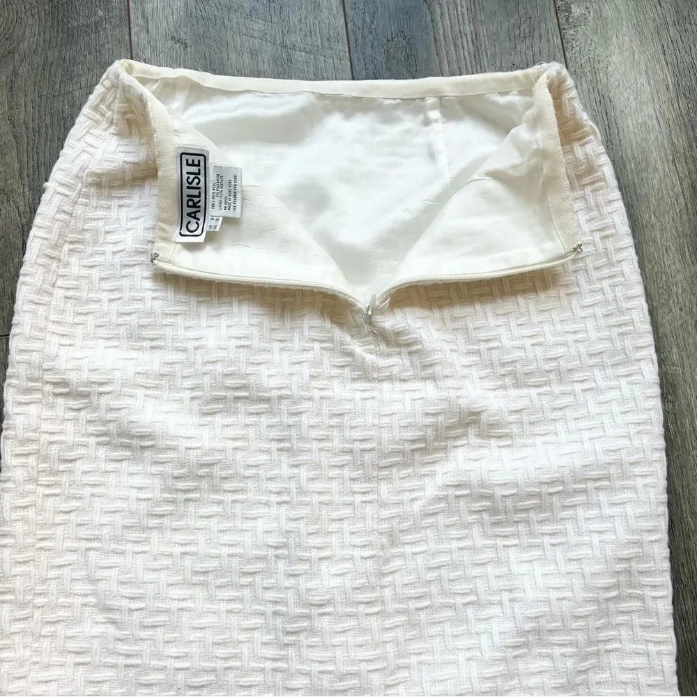Carlisle Collection Designer Wool Cream Pencil Skirt Woven Textured Off White 8 - Image 7