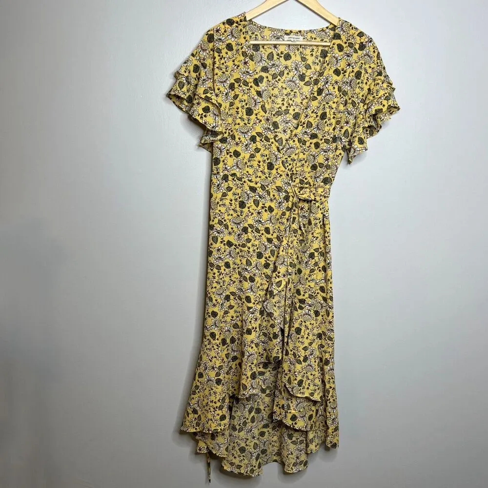 Max Studio Yellow Floral Midi Wrap Dress - Image 4