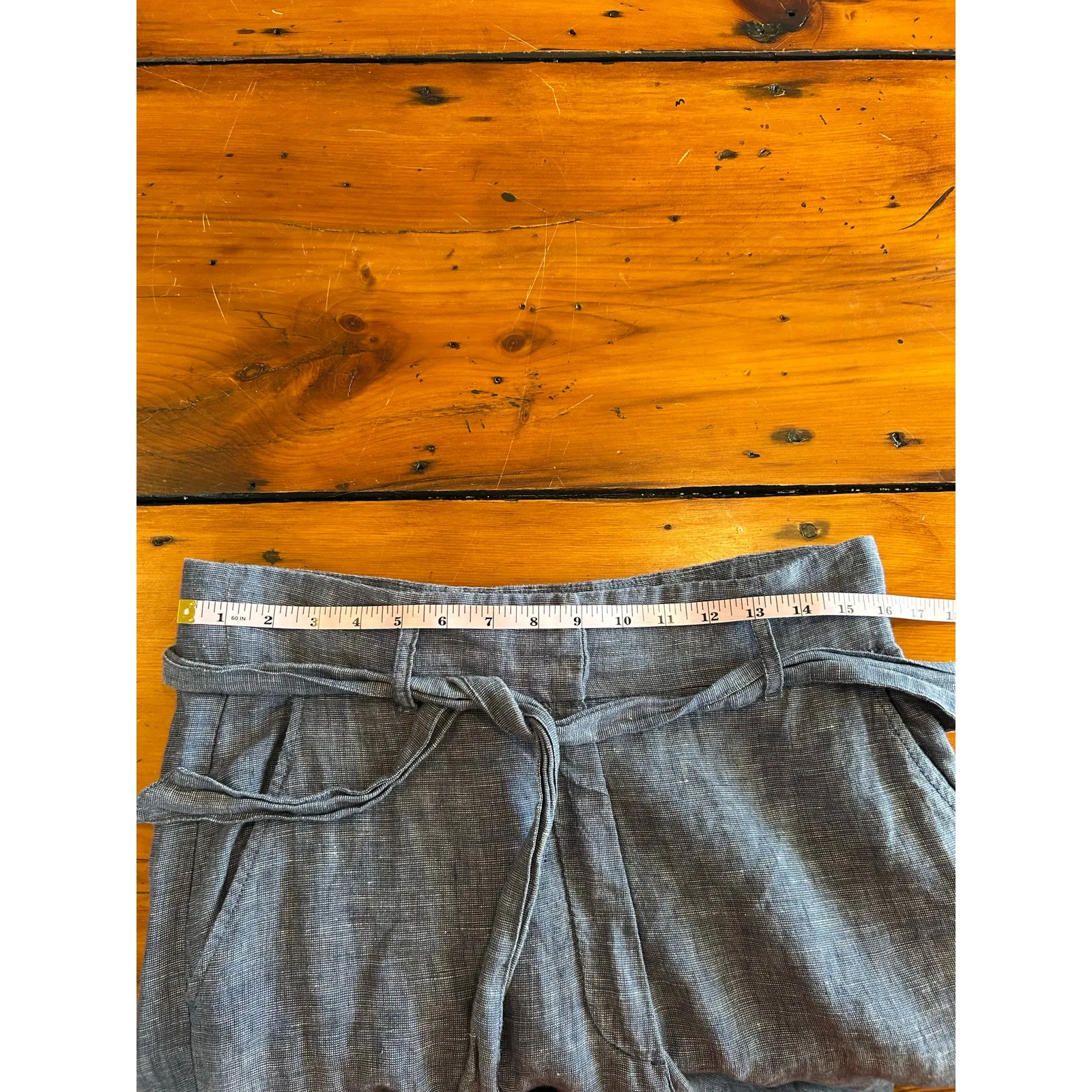 C&C California 100% linen pants size 8 wide leg blue belted high waist - Image 7