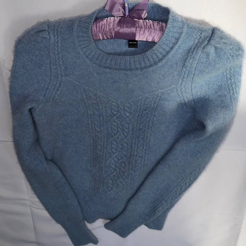 Aqua Cashmere Light Blue Cable Knit Sweater - Image 3