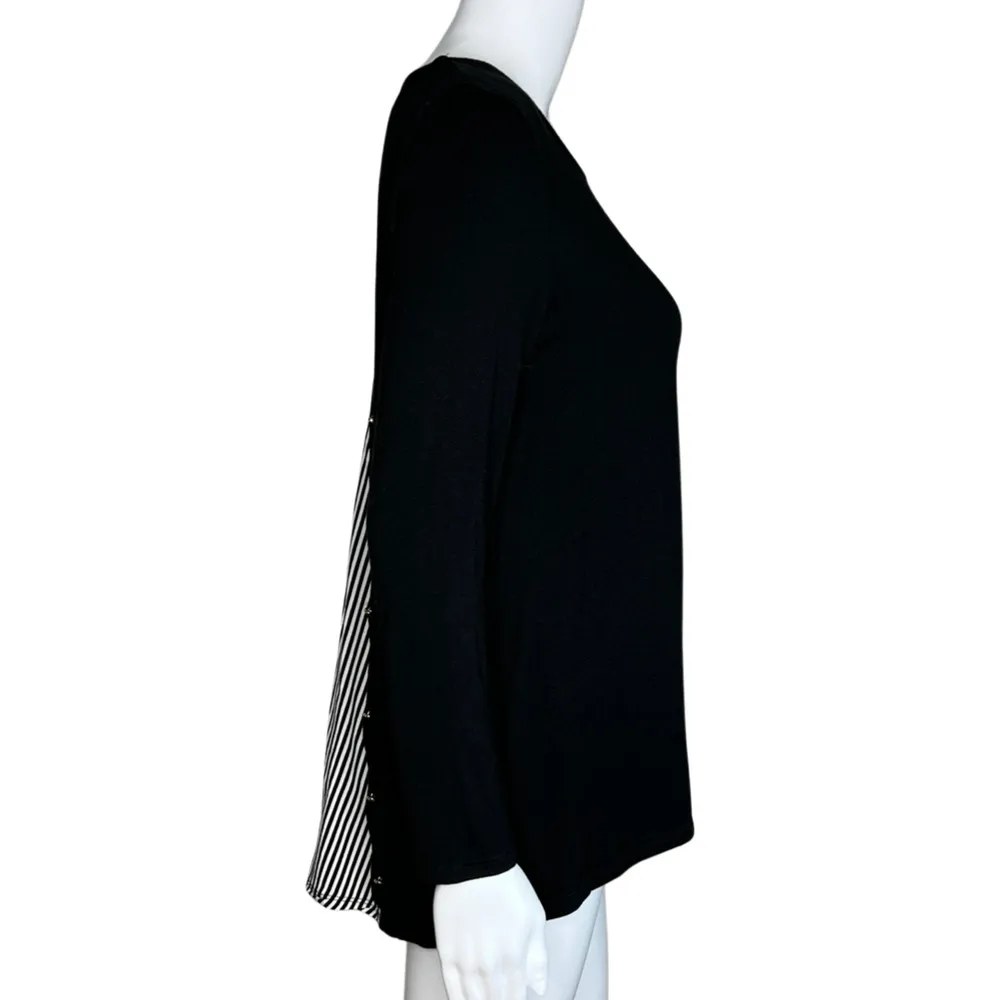 Chicos Shirt Womens Small Petite Black White Split Back Updated Basic Minimalist - Image 3