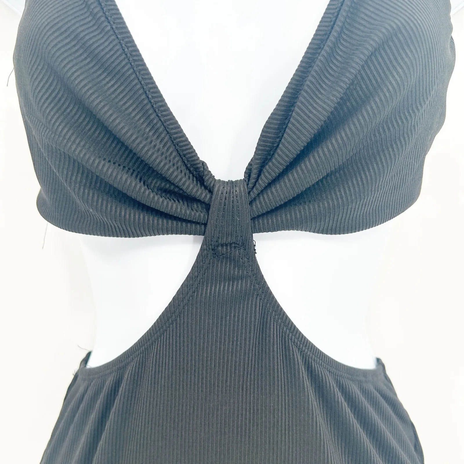 NWT Princess Polly Womens Ribbed Knot Front Cutout River Bodysuit Size 6 Black - Image 5