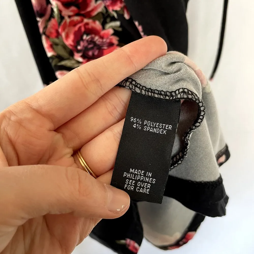 IZ Byer black and pink floral wraparound style dress mini women's size S flutter - Image 5