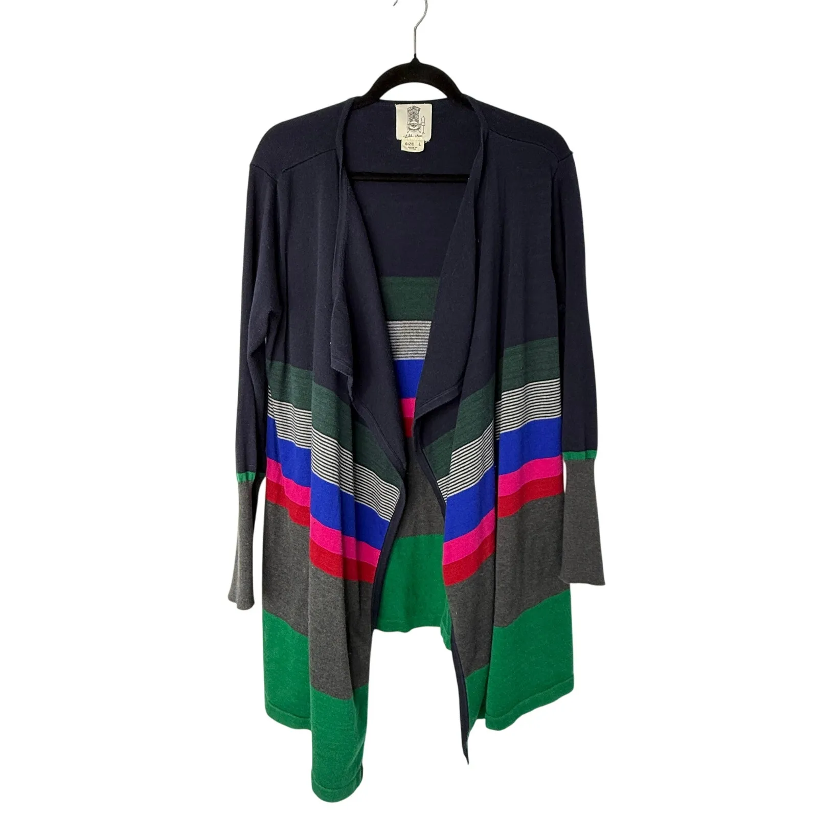 Anthropologie Lili’s Closet Striped Open Front Cardigan L Navy Multi Colorblock Blue Size L - Image 3