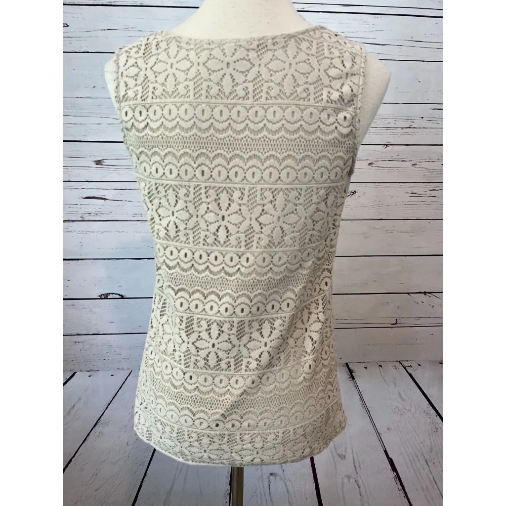 Susan Graver Cami Tank Top Blouse XXS Beige Lined Lace Floral Sleeveless Shirt‎ - Image 5