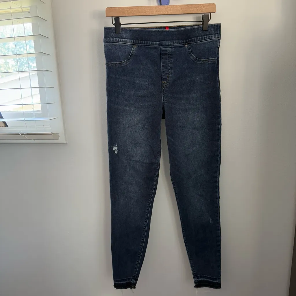 Spanx Large Skinny Distressed Jeans High Waist Cut Off Medium Wash Streetwear - Image 2