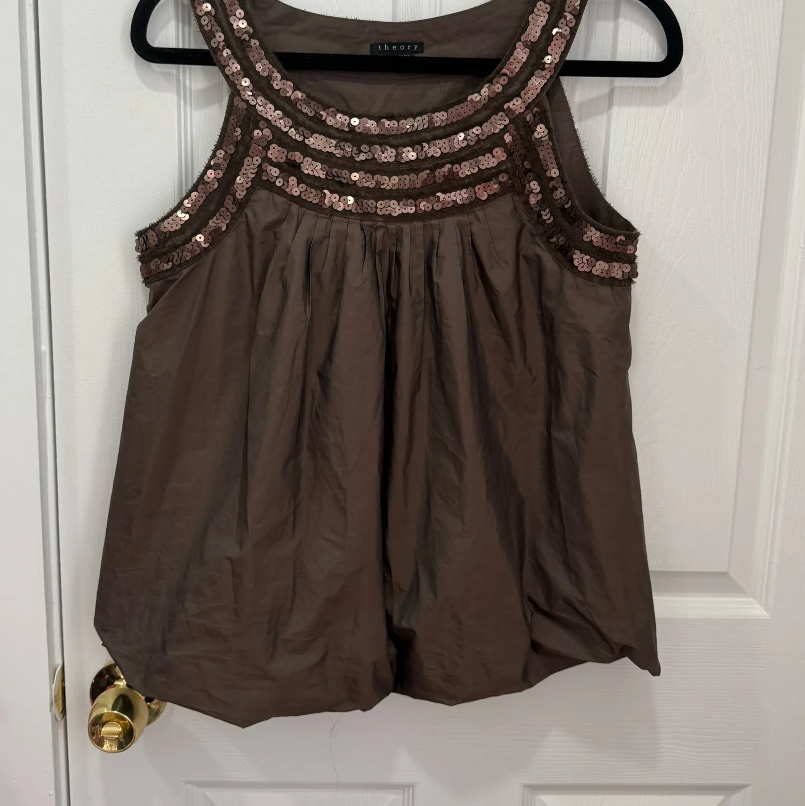 NWOT Theory silk blend blouse with sequin trim - Image 5