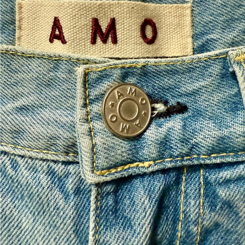 New AMO The Low Down Distressed Med Wash Straight Jeans Size 26 Blue - Image 8