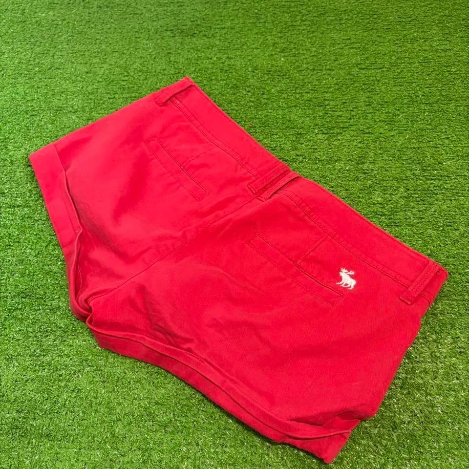 Vtg Y2K Abercrombie & Fitch Sz 4 Booty Mini Micro Shorts Chino Moose Logo Preppy - Image 2