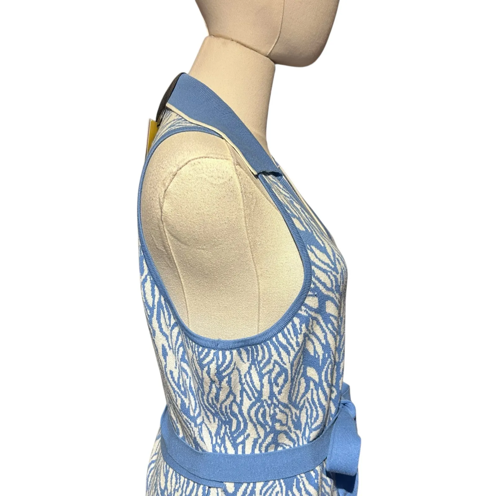 Diane Von Furstenberg Knit Wrap Dress NWT SZ XL Blue White Sea Twig Cottage Core - Image 9