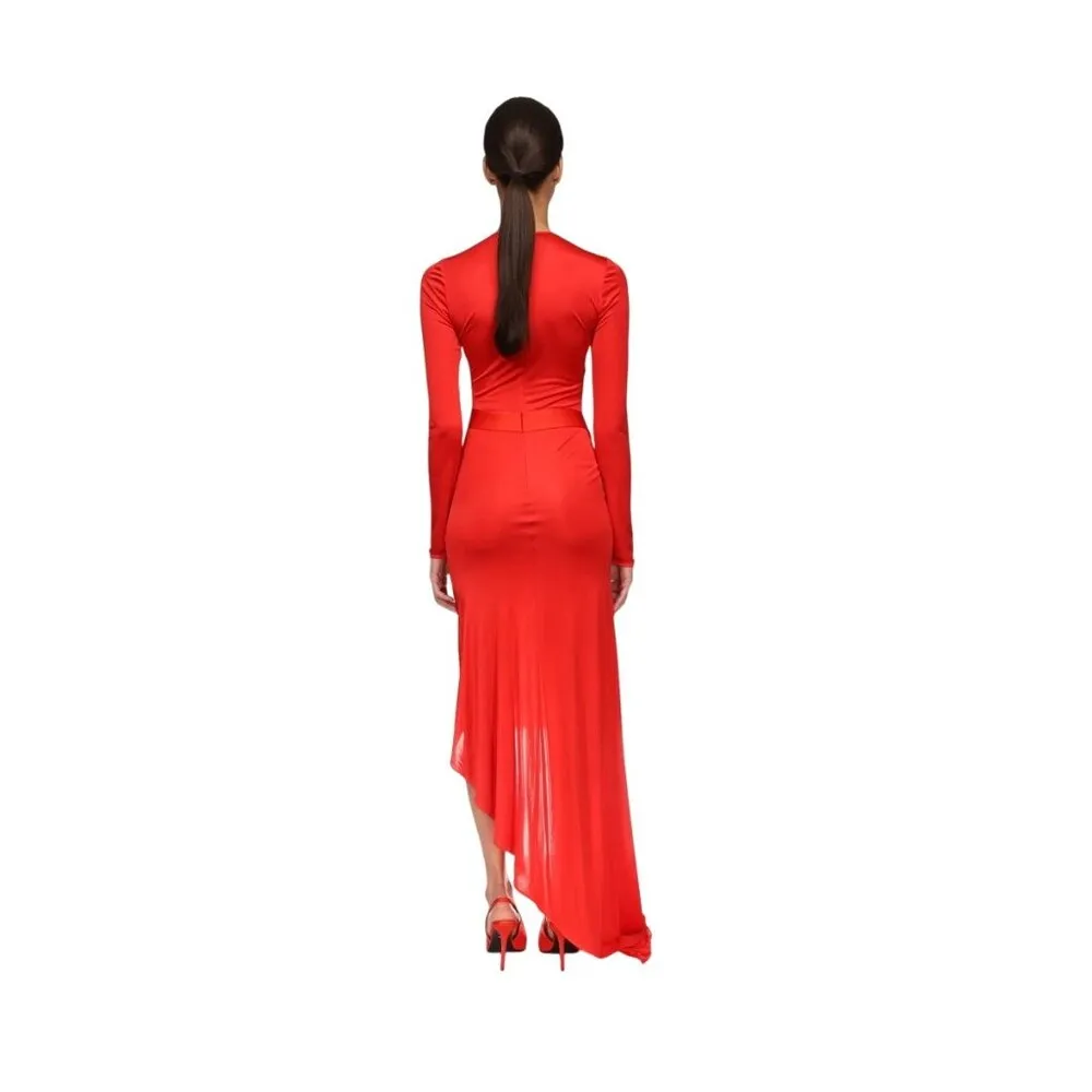 David Koma Satin Bow Detail Asymmetric Long Dress in Red 6 UK 10 New Womens Gown - Image 14