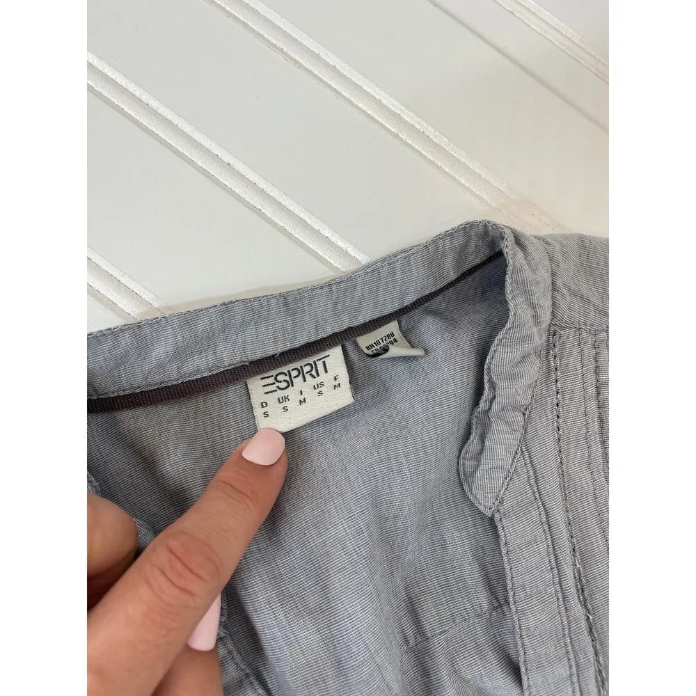 Esprit Gray 100% Cotton Long Sleeve Pintucked Pleated Mini Dress Size S - Image 3