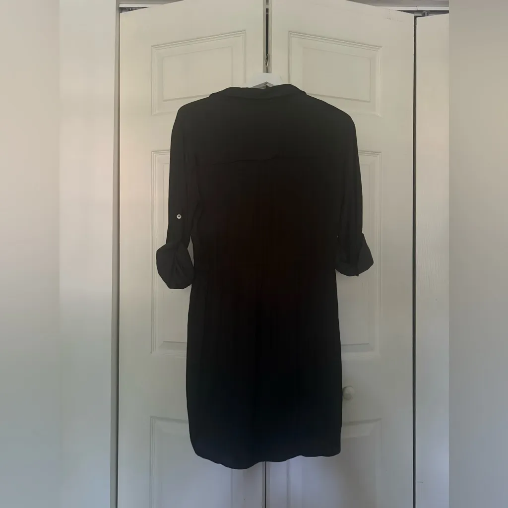 Naked Zebra Long Sleeve Shirt Dress With Drawstring Waist Black Roll Tab Small - Image 8