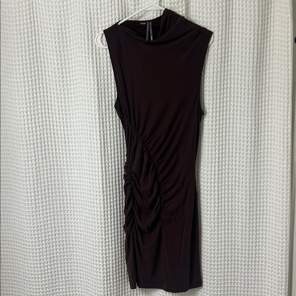 Anthropologie Ruched Mock-Neck Knit Dress Medium Cocoa Plum Brown - Image 5