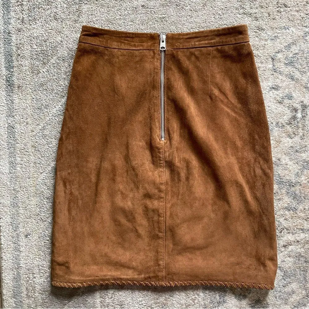 Allsaints Goat Leather Western Suede Whip Stitch High Waisted Pencil Skirt 6 - Image 7