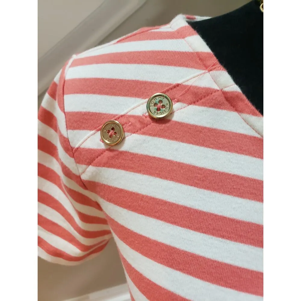 Tommy Hilfiger T-Shirt Women's Medium Red Striped Cotton Regular Fit Slit Hem - Image 9