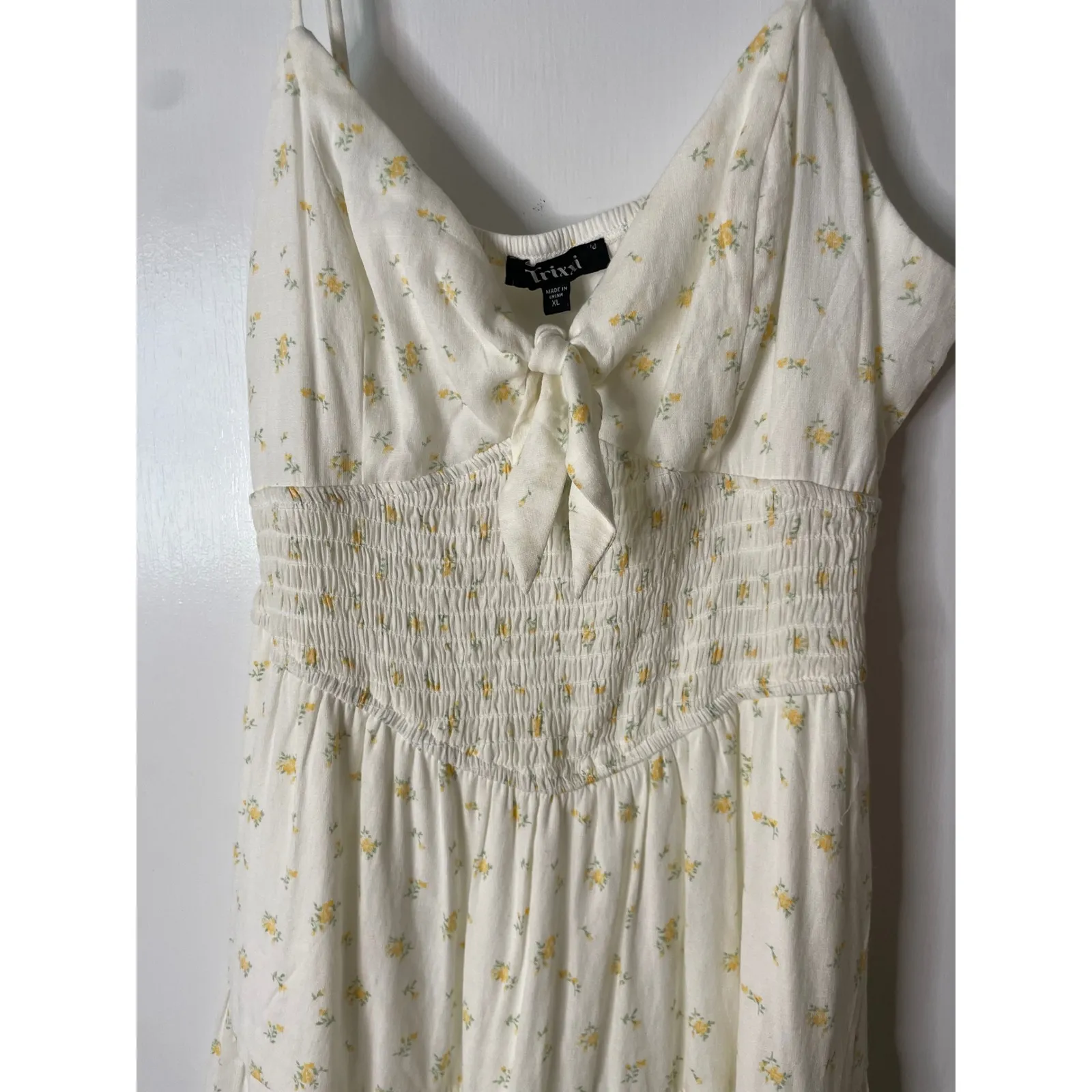 Trixxi XL White Floral Sundress Mini Dress Tie Front Sleeveless Summer - Image 2