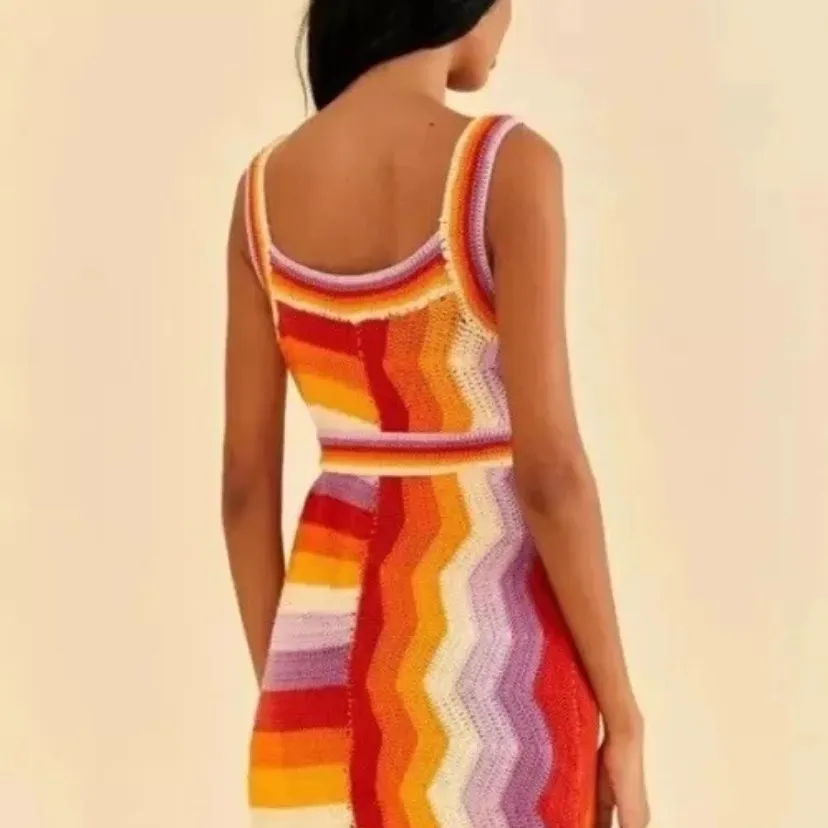 Farm Rio Anthropologie Crochet Mini Wrap Dress Belt Small New NWT Orange Purple - Image 5