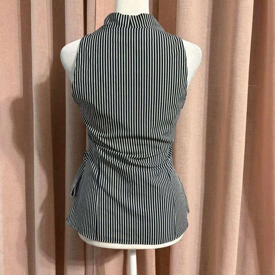 striped y2k cowl neck halter wrap belt sleeveless top office chic - Image 4