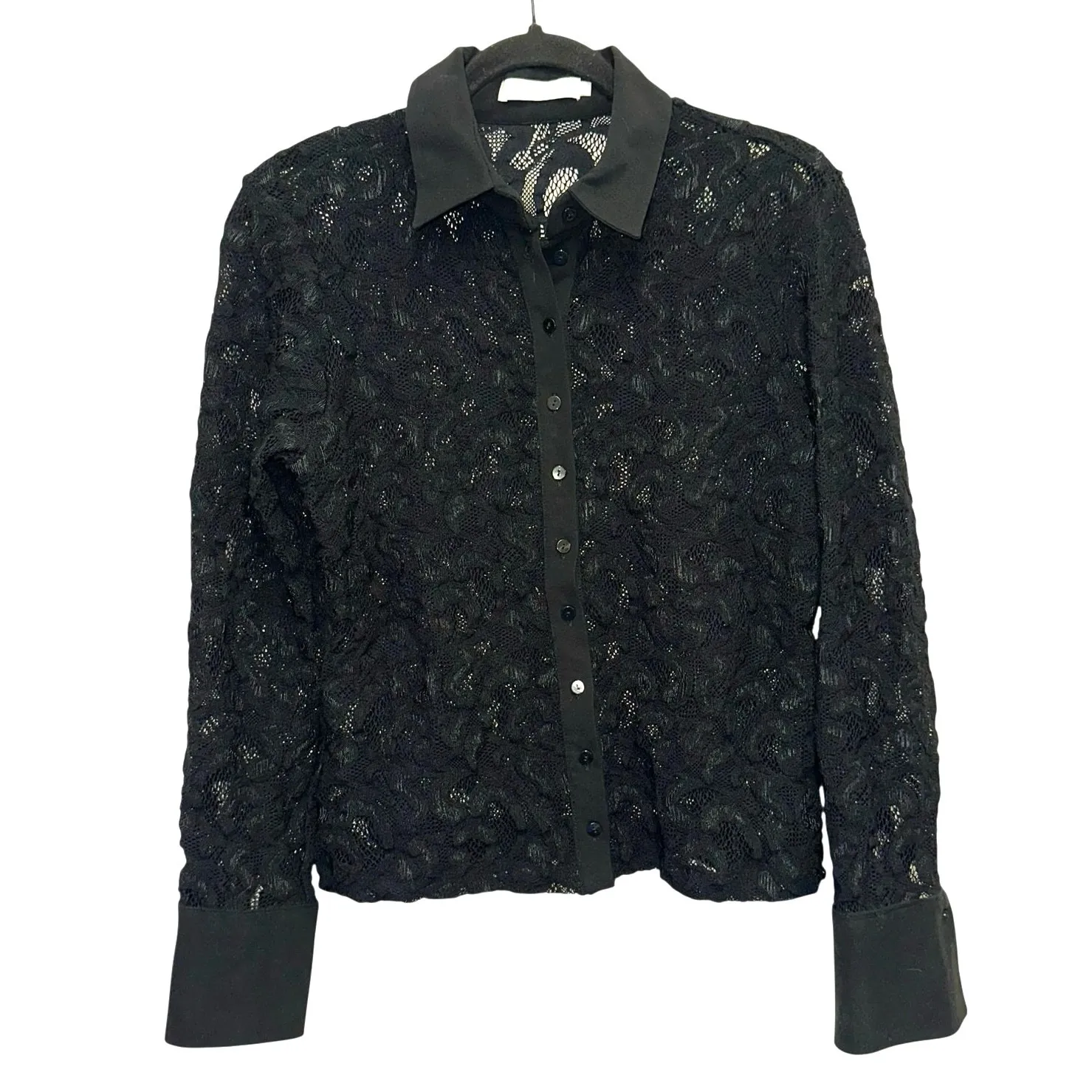 Anne Fontaine Salinger Shirt Black Floral Lace Button - Image 2