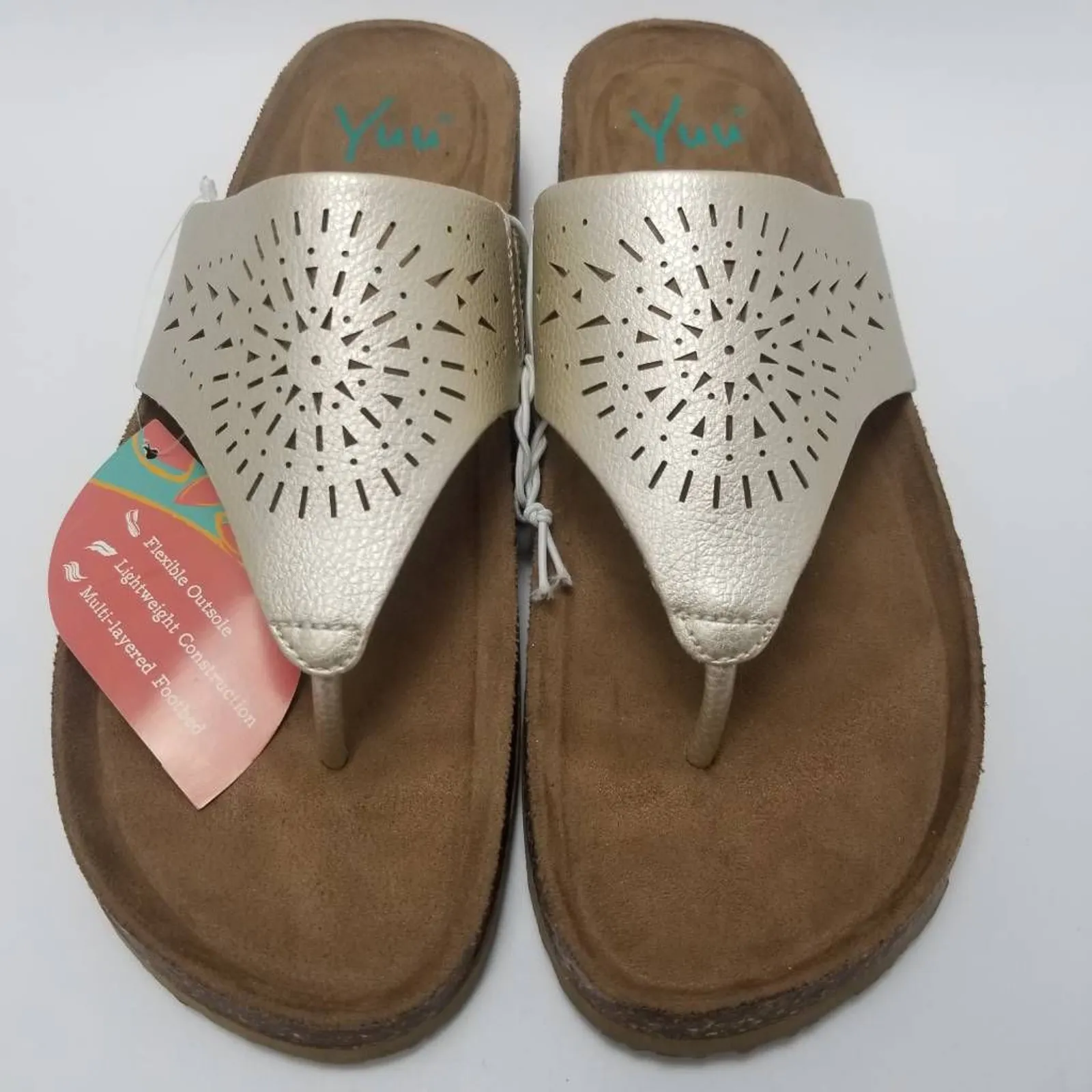 Yuu Womens Philis Footbed Thong Sandals Off White Laser Cut Slip On 11 M New - Image 11