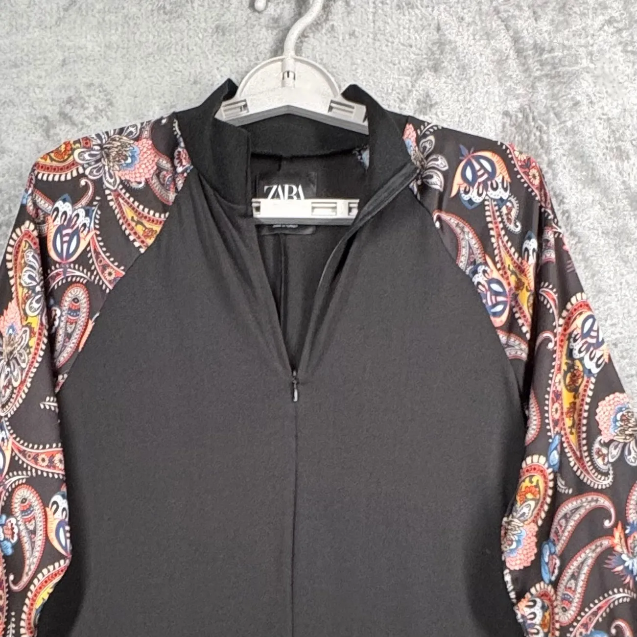 Zara Dress Size S Black Long Sleeve Midi Paisley Print Sleeve Mock Neck Modest - Image 4