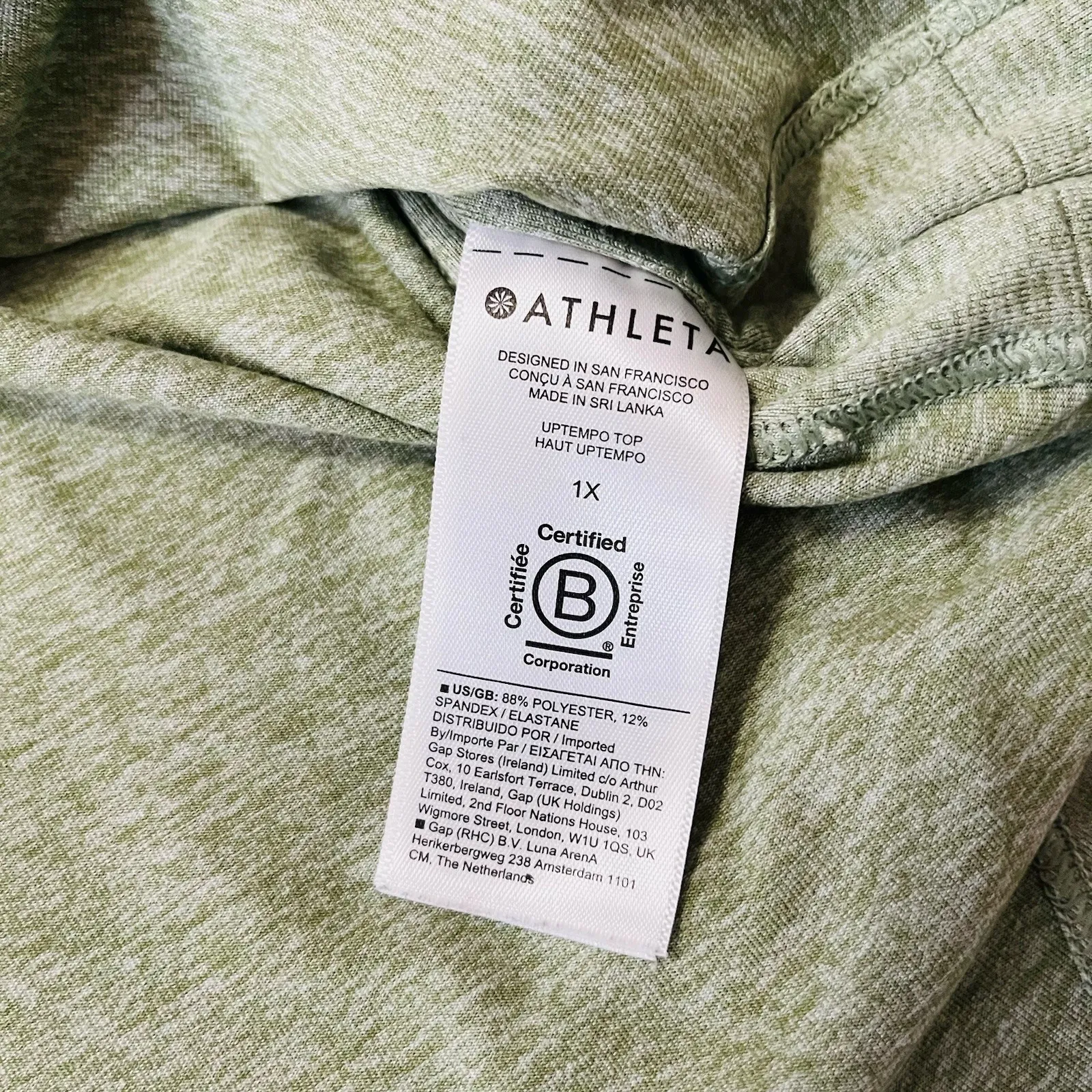 Athleta Top Women's Size 1X Uptempo Long Sleeve Thumbholes Lt Heathered Green - Image 3